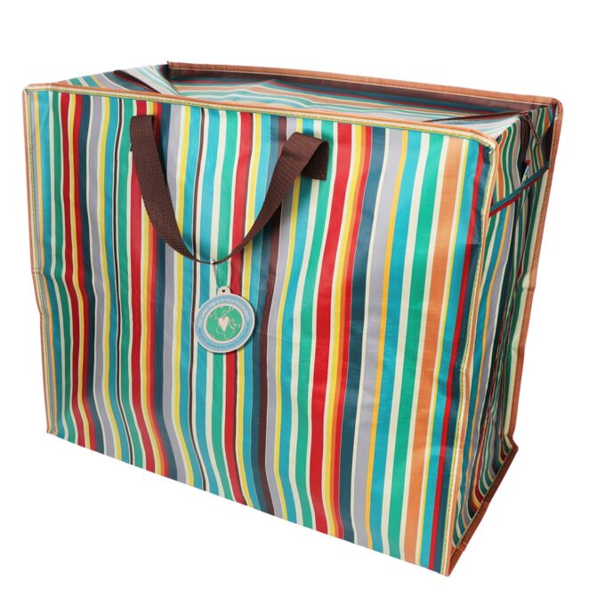 Jumbo opbevaringspose i genbrugsplast - Retro 70’er striber