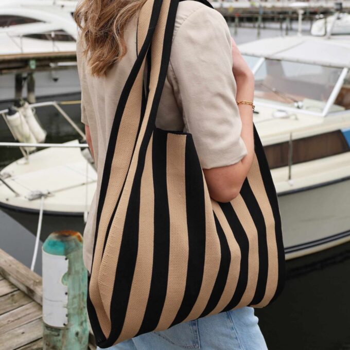 Taske - Sort/Beige Stribet