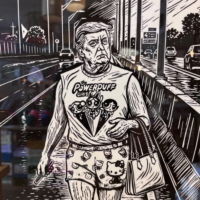 Linoleumstryk - Donald Trump - Sort