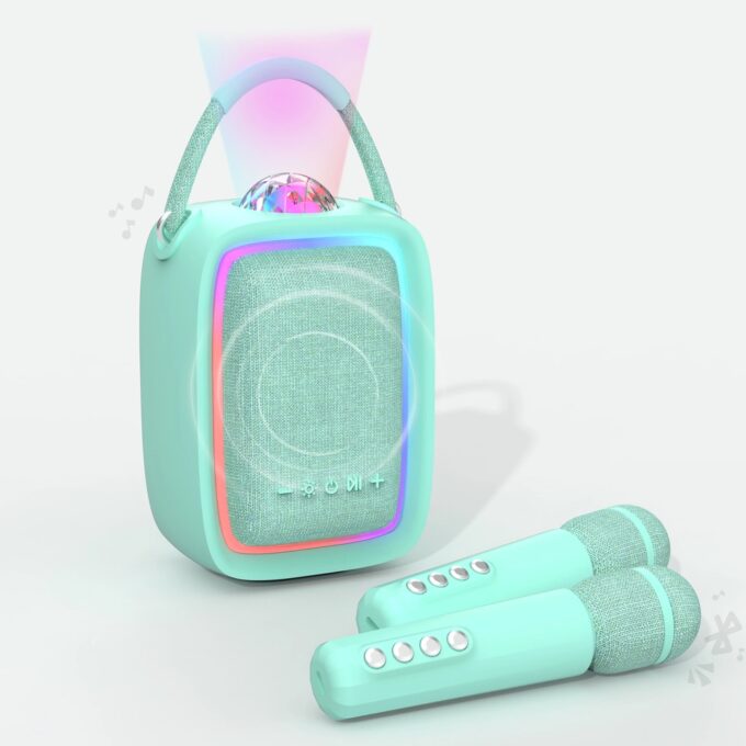 højtaler Karaoke-Højttaler Med Lys Og 2 Mikrofoner - Mintgrøn